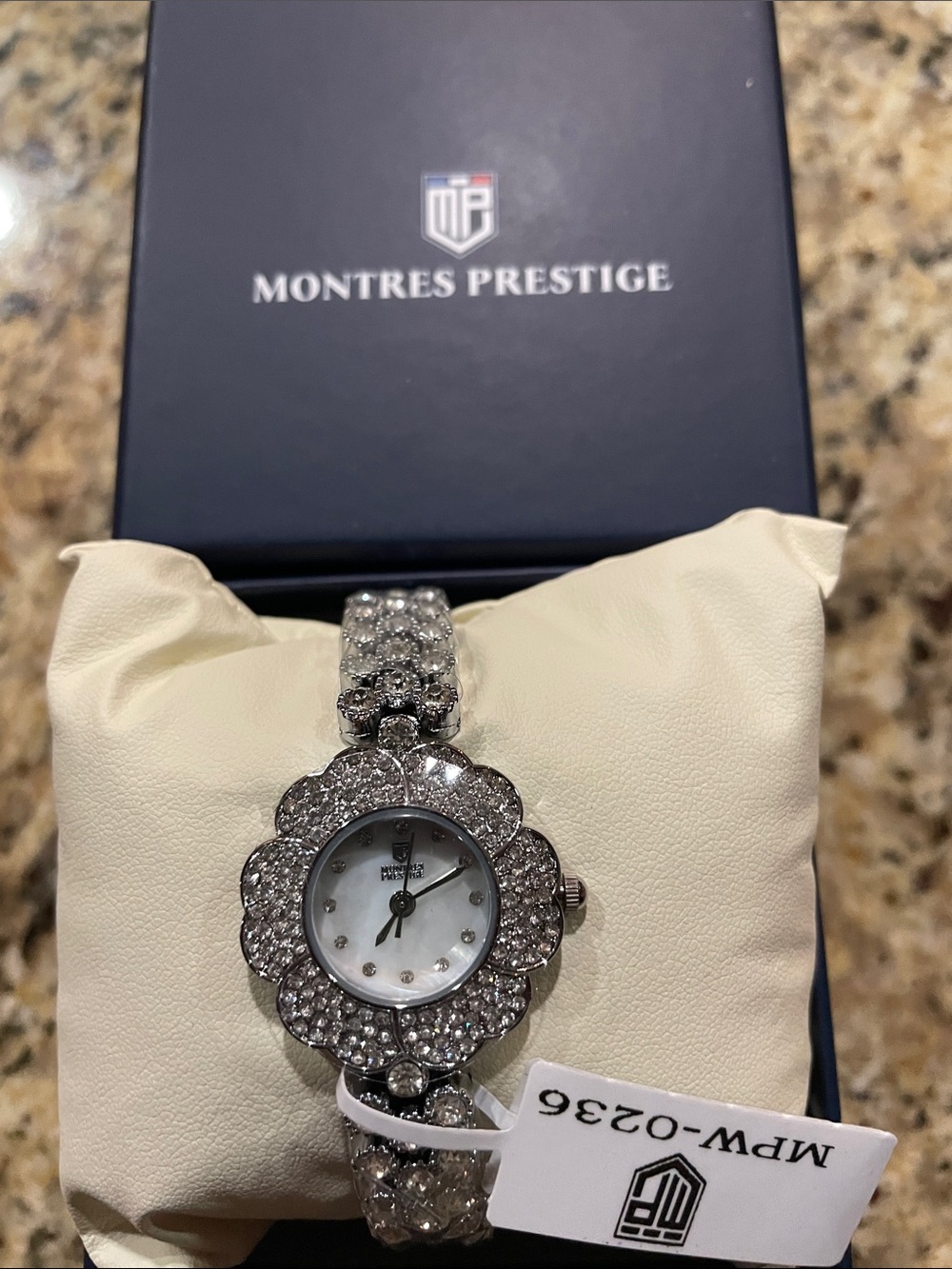 Montres Prestige Women's Silver Crystal Floral Bracelet Watch